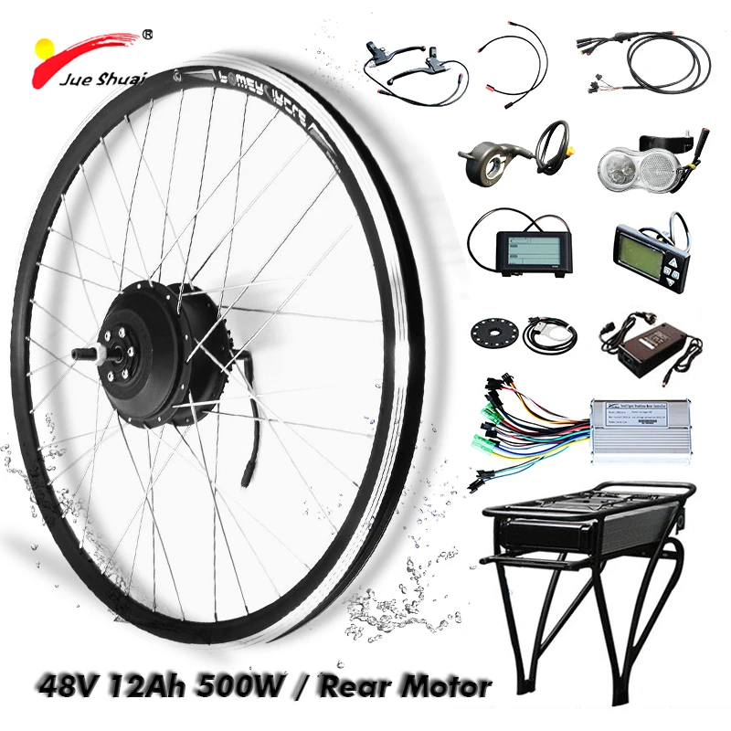 Perfect 48V 500W 12A Electric Bike Conversion Kit Rear Rack Lithium Battery Motor Wheel 20 26 700C Brushless Hub Powerful Qicycle Ebike 0