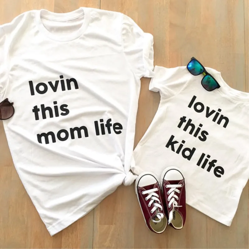 Plus Size Family Matching T Shirt Mama Son Mother and Baby Daughter Clothes Loving This Mom Kid Life Print Look Outfits | Мать и ребенок
