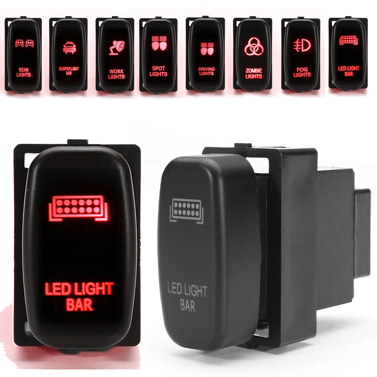 New 12V Red/Blue LED Light Bar Spot Fog Rear Light Push Button Switch for Mitsubishi Pajero