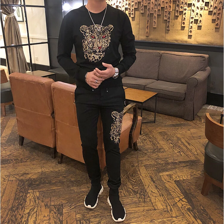 

2019 Spring New European and American Style 2 Sets tracksuit Diamond stone suit top quality K652