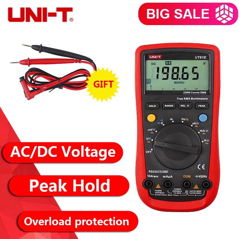 

UNI-T UT61A UT61B UT61C UT61D UT61E Modern Digital Multimeters RMS Peak Value RS232 REL AC DC Amperemeter UT61E True RMS