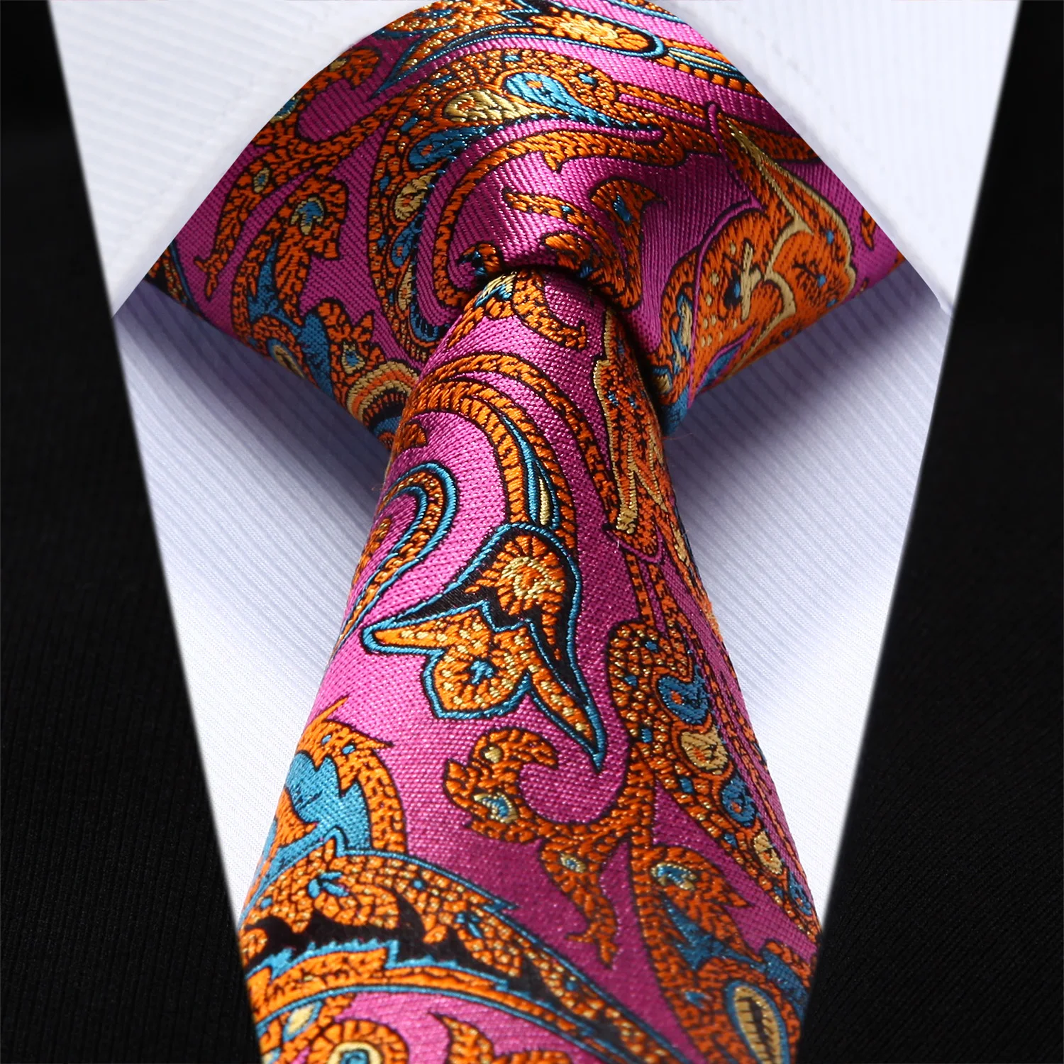  Party Wedding Classic Pocket Square Tie TZP12K8 Pink Orange Paisley 3.4