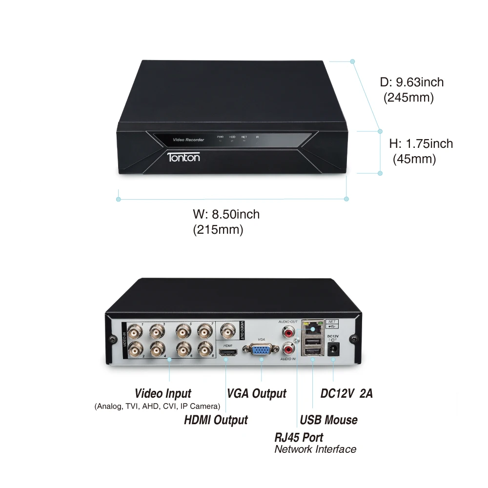 Тонтон 8CH 1080P HD 5 в 1 DVR комплект видеонаблюдения CCTV Системы фильтр отсекающий ИК