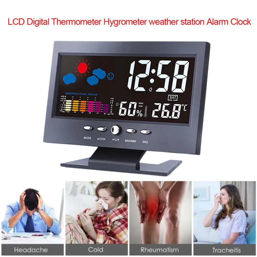 Цифровой ЖК-термометр гигрометр электронный измеритель температуры и влажности Метеостанция Крытый Открытый тестер с будильником