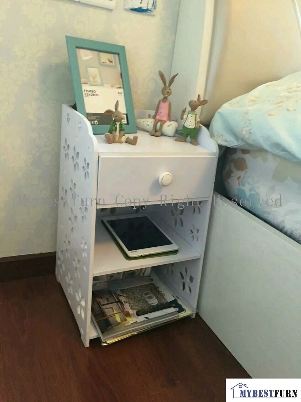 منضدة الخشب mybestfurn صغير الحجم الأبيض ، منحوتة زهرة درج منضدة مجلس للطفل أو الكبار 253C (التخزين في usa)