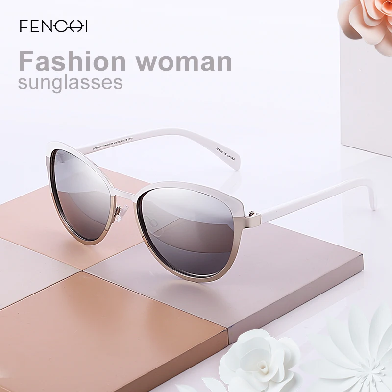 FENCHI Women Sunglasses DesignerTrendy Brand Vintage Pink Mirror Sun Glasses Ladies Cat Eye Eyewear Oculos Feminino De Sol ladies sunglasses Sunglasses