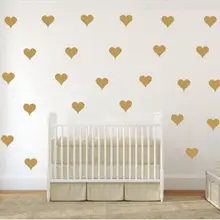 Металлические золотые настенные наклейки в форме сердца, виниловые наклейки на стены, Декор для детской комнаты, наклейки с маленькими сердечками