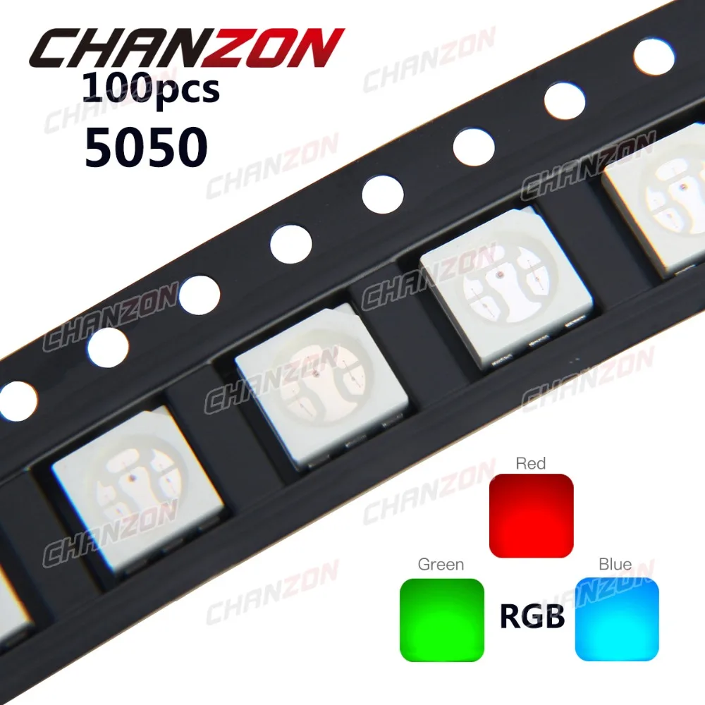 

100pcs SMD 5050 RGB Chip LED PLCC-6 smd5050 LED Tricolor 60mA DC 2V Red Green Blue LED Light Emitting Diode Lamp PCB SMT Beads