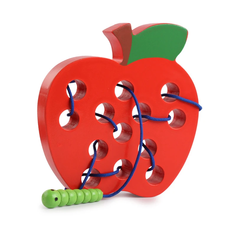 

Montessori Educational Wooden Puzzles Fun ToyS Insect Eat Fruit Threading Game Early Learning Teaching Aid Baby Children Gift