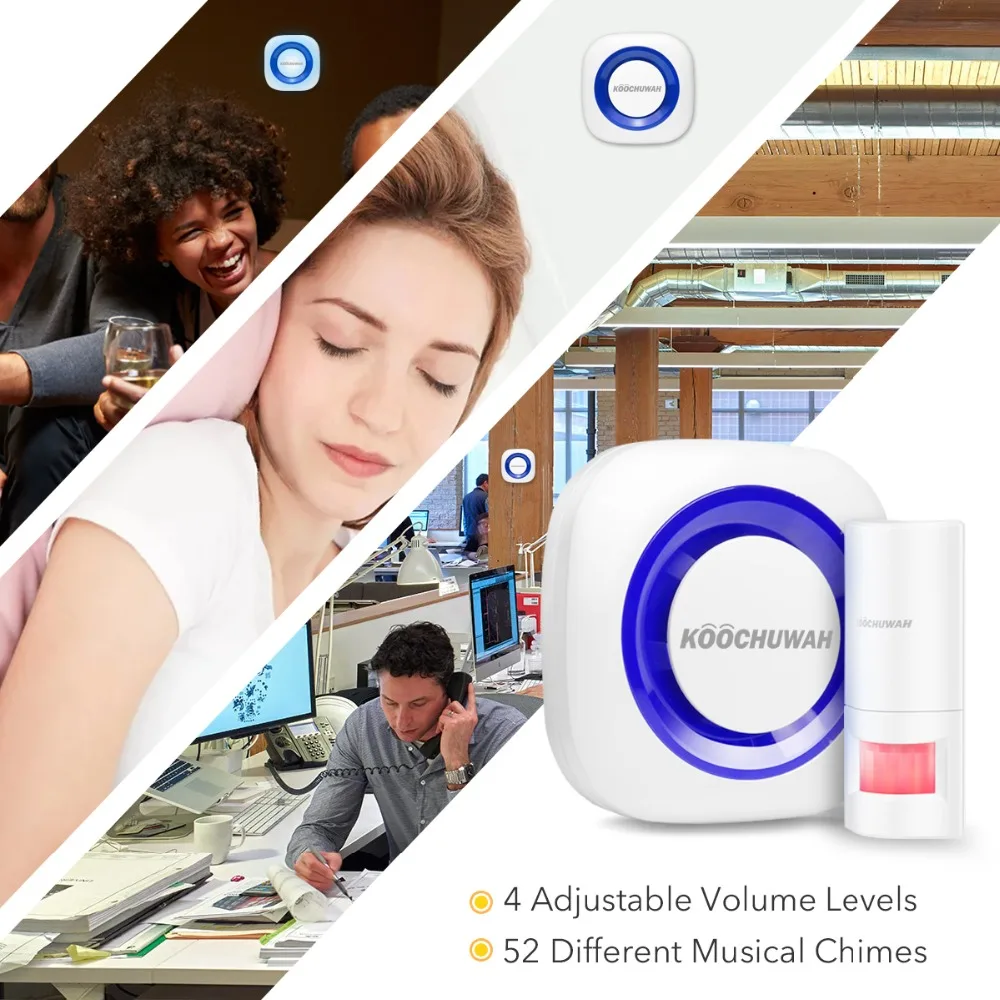 KOOCHUWAH Smart Motion Sensor PIR Wireless Infrared Alarm Alert System Home Security Burglar Alarm System Voice Sound PIR Sensor