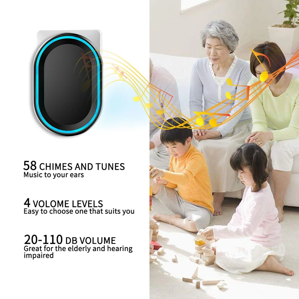 Home Intelligent Waterproof Wireless Doorbell 300M Remote US EU UK AU Plug 2 Buttons 1 Receiver Smart Door Bell Chime 110-220V Home Intelligent Waterproof Wireless Doorbell 300M Remote US EU UK AU Plug 2 Buttons 1 Receiver Smart Door Bell Chime 110-220V