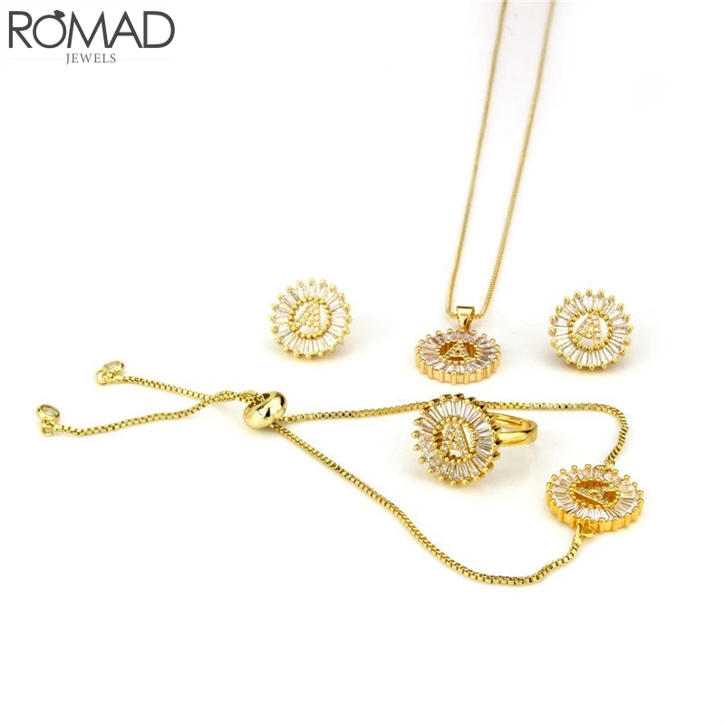 

ROMAD Birthday 26 English Letter Necklace Women Jewelry Set Initial Collares Letter Pendant Necklace Men Earrings Bracelet R3