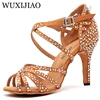 WUXIJIAO Women Party Dance Shoes  Satin Shining rhinestones Soft Bottom Latin Dance Shoes Woman Salsa Dance Shoes heel5CM-10CM ► Photo 3/6