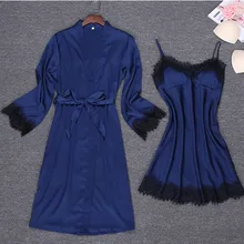 Новинка, женское сексуальное атласное шелковое платье с v-образным вырезом, кимоно, банный халат, наборы, ночная рубашка, нижнее белье, ночная рубашка, женская пижама