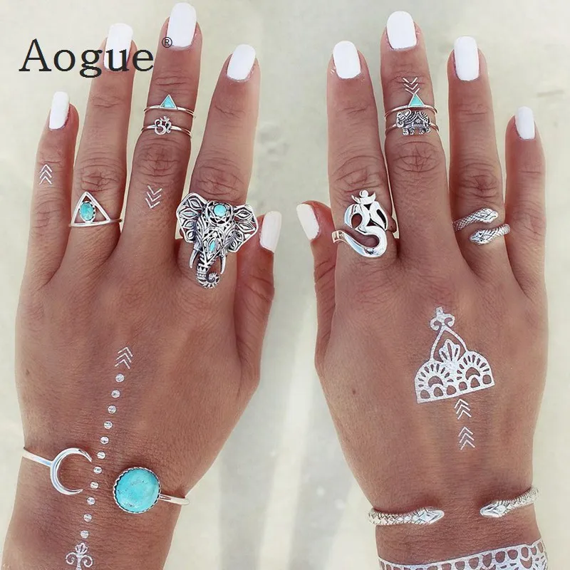 8 шт. набор колец средней длины в ретро стиле|midi ring set|ring setmidi |