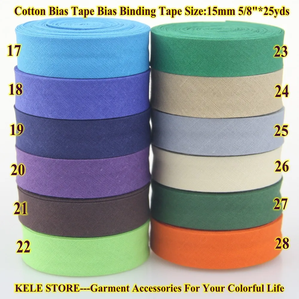 

Free shipping -100% Cotton Bias tape,size:15mm,width:5/8", 25yds per lot binding tape, DIY cloth material handmade,new colors