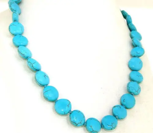 

Charm Necklace Single 14mm Coin Turquoise Bead Knotted 18"AAA