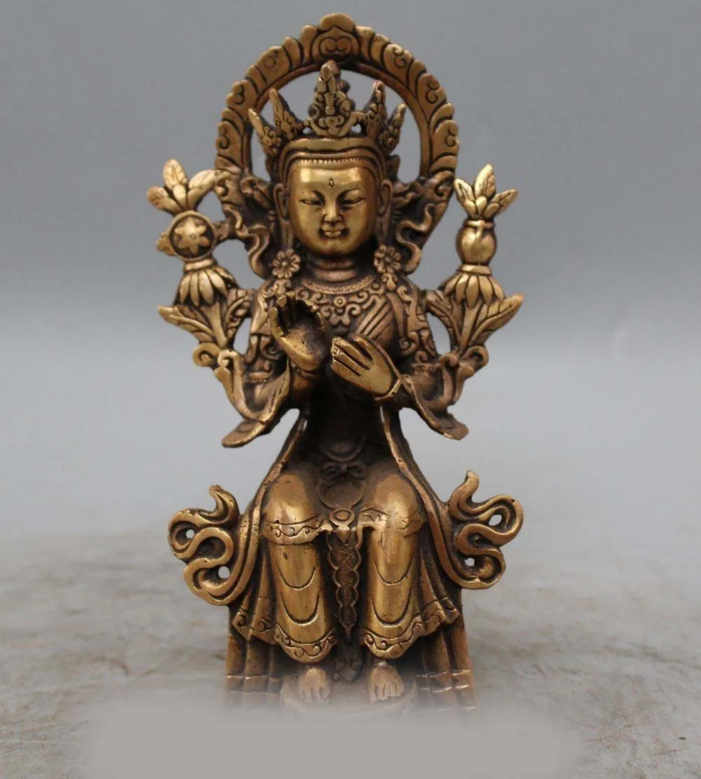 

7" Tibet Tibetan Buddhism Bronze Gild Seat Maitreya Bodhisattva Buddha Statue