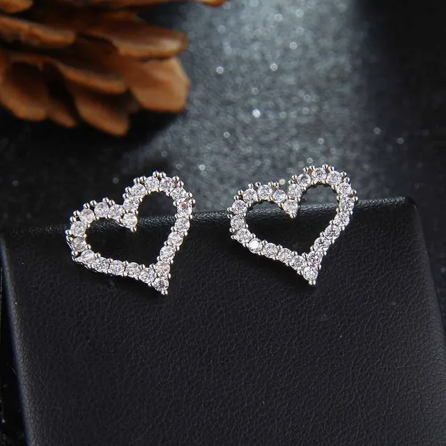 Cute Heart Stud Earrings For Women Luxury White Crystal Zircon Cz Cute Heart Stud Earrings For Women Luxury White Crystal Zircon Cz Pave Earring Rose Gold