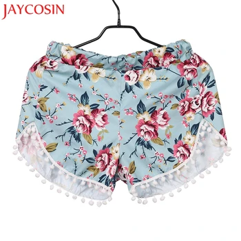 

Women Summer Spliced Casual Floral Pompon Elastic Waist Shorts Dropshipping Freeshipping 25p