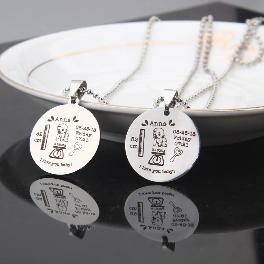 

Personalized Baby Stats Engraved Necklace Gift for New Mom New Dad Baby Birth,Weight Height Newborn Keepsake