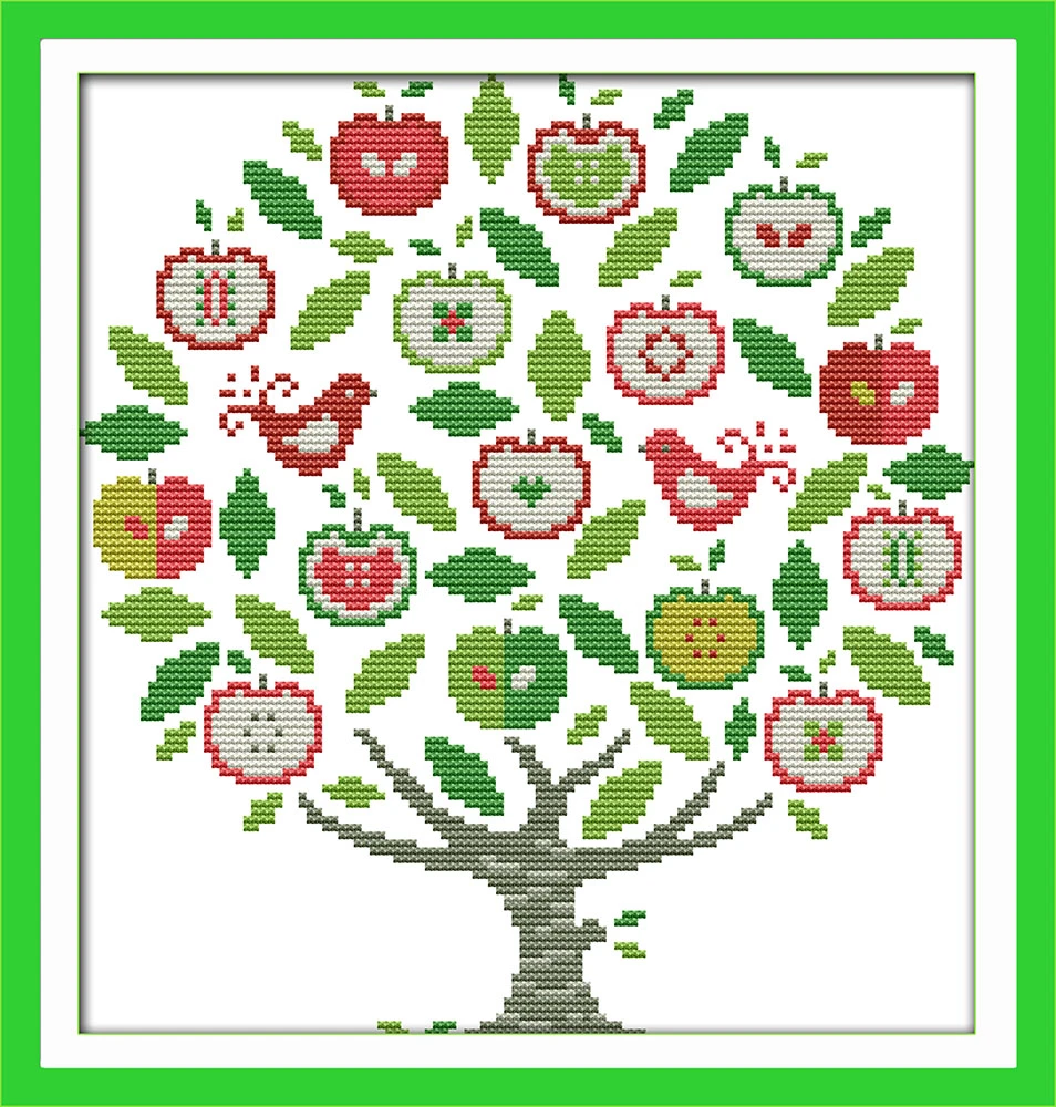 Kit de punto de cruz de árbol de manzana, patrón de fruta de dibujos  animados impreso en lienzo, tela DMC, bordado, costura hecha a mano,  suministros de artesanía|Paquete| - AliExpress