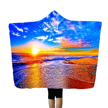 

ISHOWTIENDA Seaside Beach Holiday Scenery Hooded Blankets Wearable Sofa Mat And Clothes Blanket 150x200cm