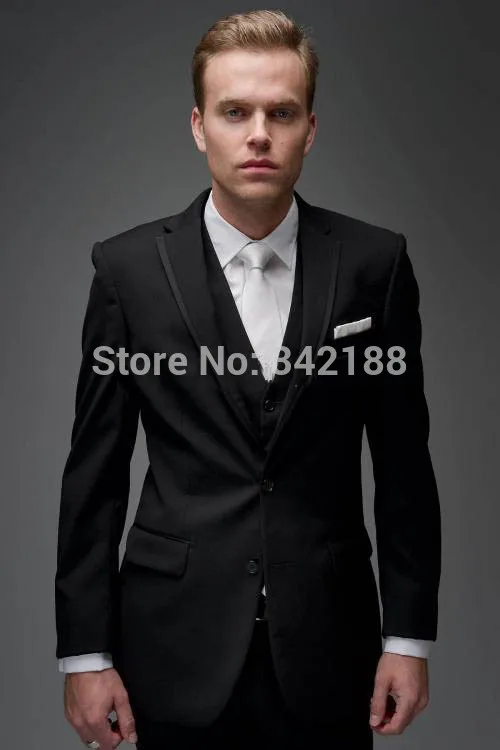 FREE shipping/New Custom Made Black Groom Tuxedos Notch Lapel Best Man Groomsmen Men Wedding Suits Bridegroom suitswedding men c