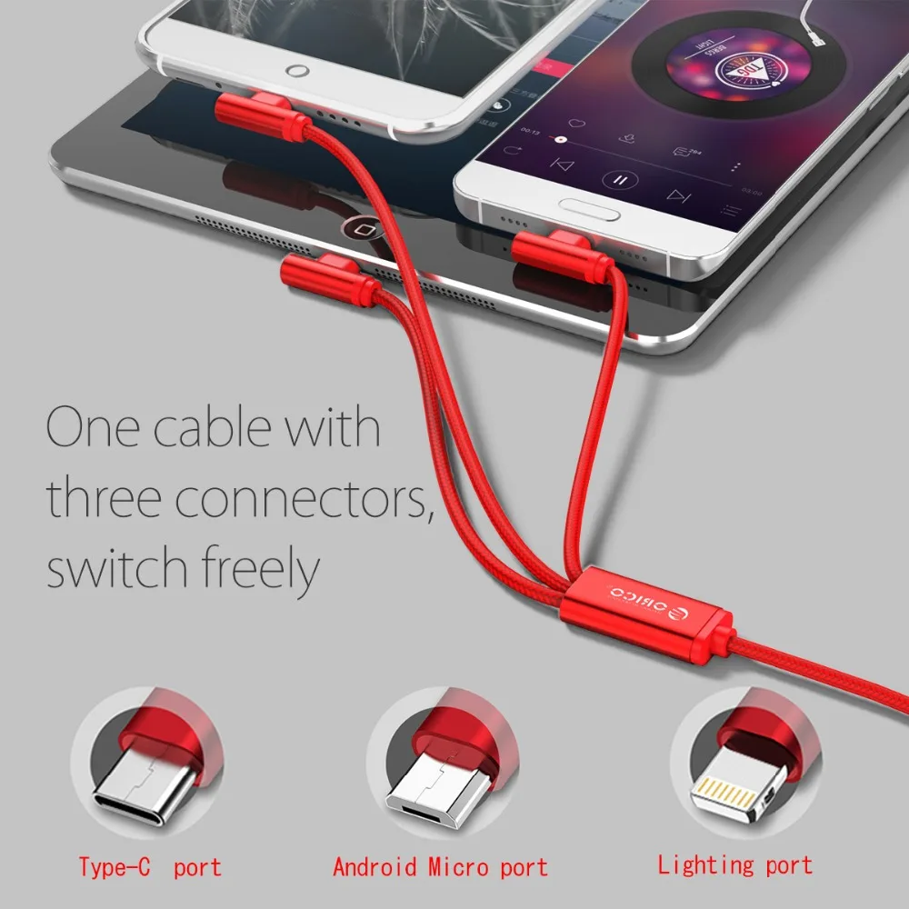ORICO 3 في 1 كابل يو اس بي للهاتف المحمول المصغّر usb نوع C كابل الشاحن ل فون سامسونج 6X7 8 10 xiaomi كابل شحن