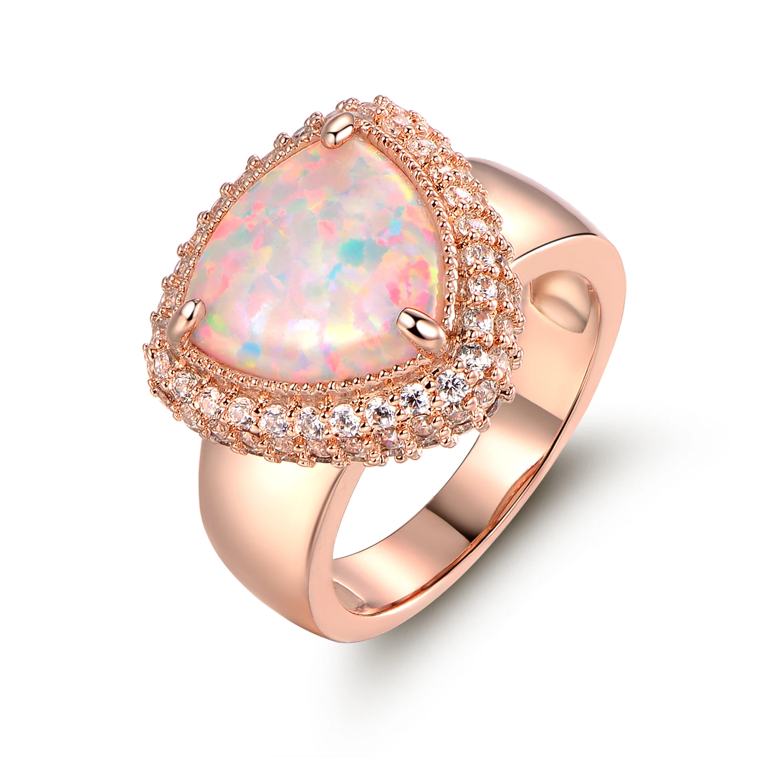 18K Rose Gold Plated Pink Fire Opal & Cubic Zirconia Ring R1803-R