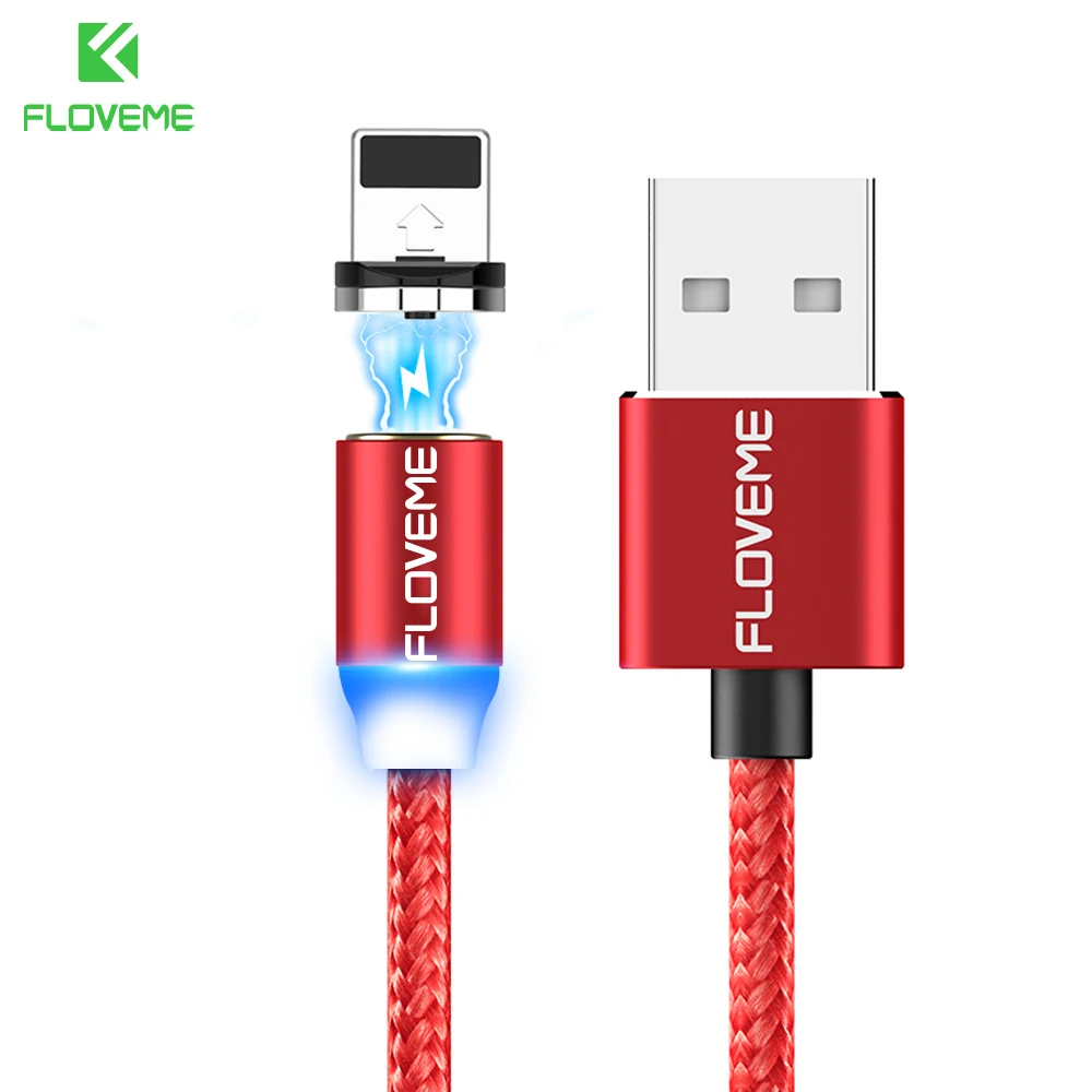 FLOVEME Магнитный кабель 1 м плетеные мобильного светодио дный Тип C Магнит Micro USB Зарядное устройство кабель для Apple iPhone X 7 8 6 XR Xs Max Xs зарядное устройство магнитная зарядка usb кабель магнитный кабель - Цвет: Red