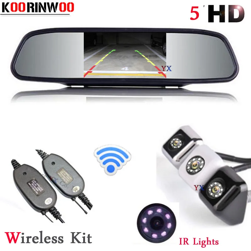 

Koorinwoo Wireless 5 inch Monitor Mirror Car Rear view Camera BackUp 8 LED Reversing Cam Parking Assist For AUDI/BWN/Toyota/VW