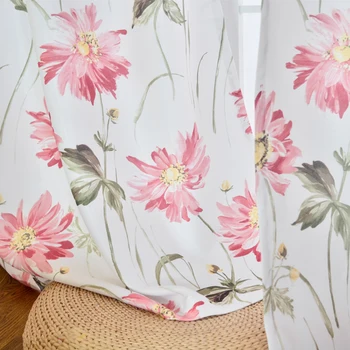 

American Style Faux Linen Painted Curtains Fabric for Kitchen Sweet Pink Curtains for Bedroom Window Curtain for Living Room 1PC