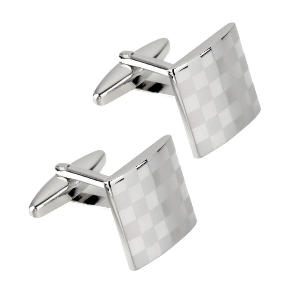 

1pair checkerboard cufflinks Stainless steel silver vintage Business Men's suit Wedding Gift Classical Grid Cuff Links &15