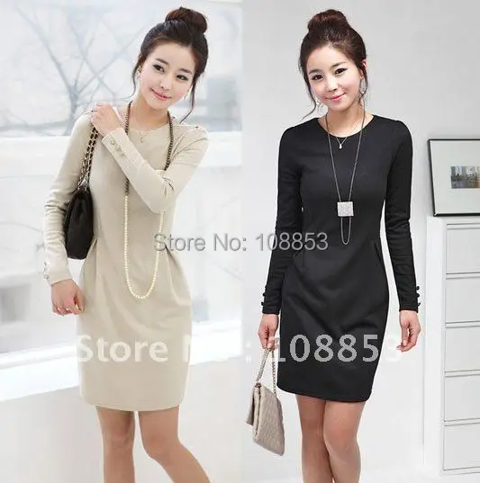 New-Women-s-Fashion-Korean-OL-Sexy-Long-Sleeve-Round-Neck-Slim-Dress ...