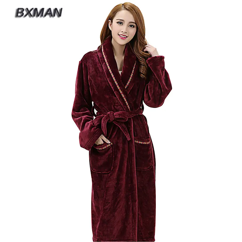 BXMAN Brand Women Bathrobe Womens Thicken Flannel Bathrobes Winter