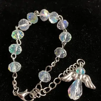 

6pcs/pack AB coating 6*8mm crystal rosary bracelet,religious bangle, crystal bracelet with angel wing pendant