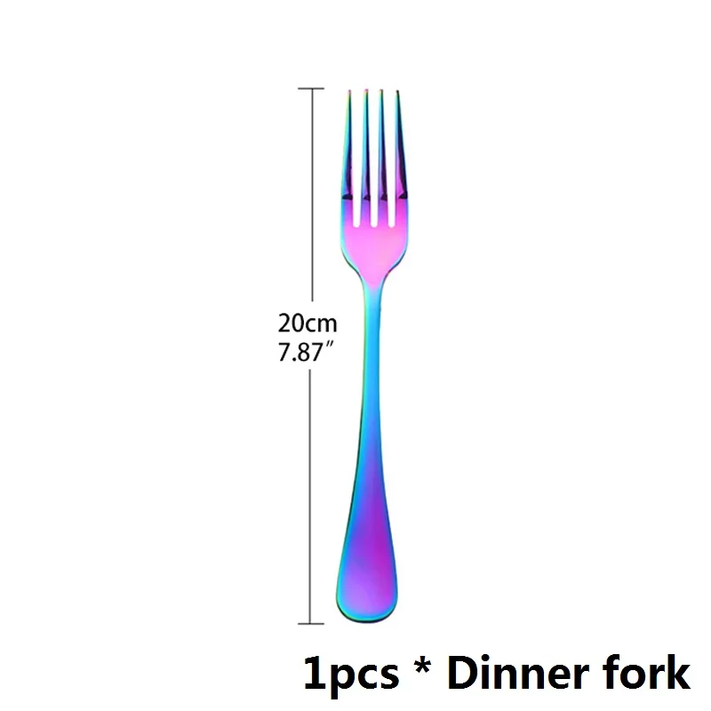 1 шт. набор столовых приборов из нержавеющей стали, радужная посуда, кухонные ножи, вилки, чайная ложка, соломенные щетки для путешествий с портативной сумкой - Цвет: Dinner Fork