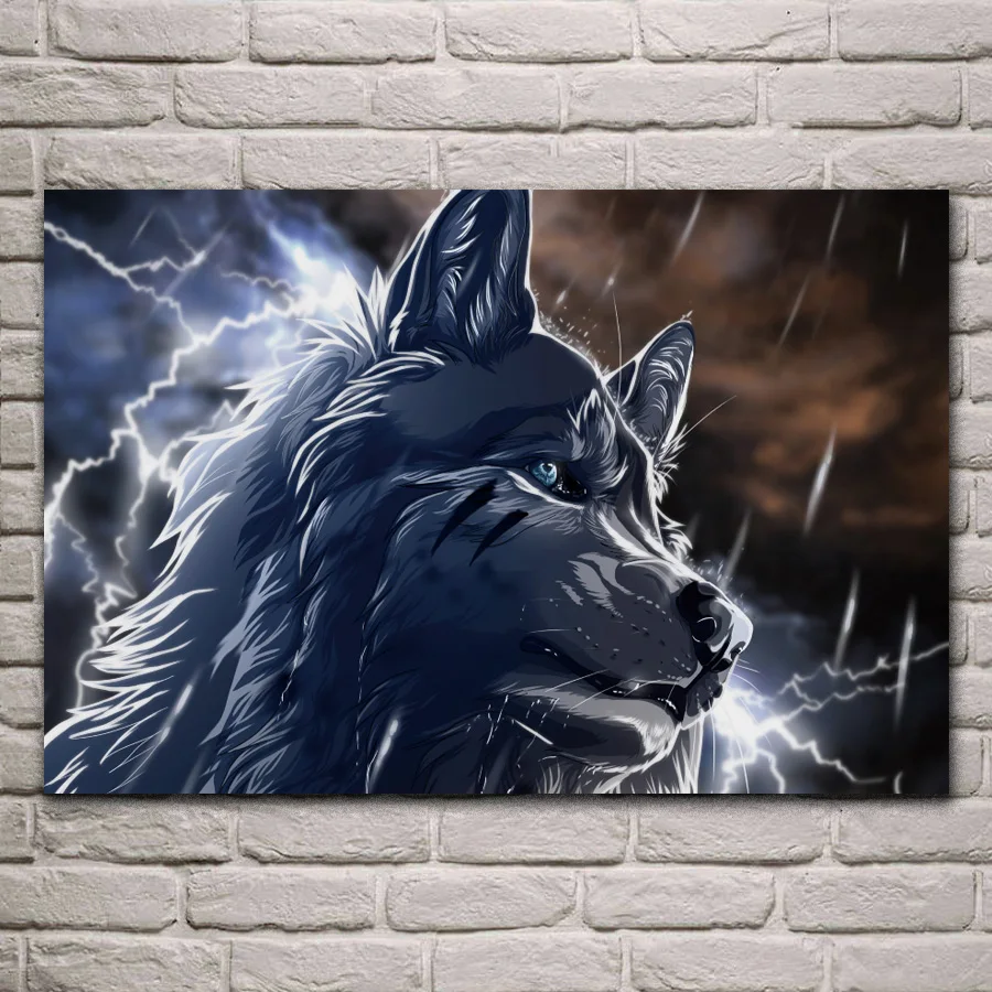 

artistic animal Wolf in rain night living room home wall art decor wood frame fabric poster EX569