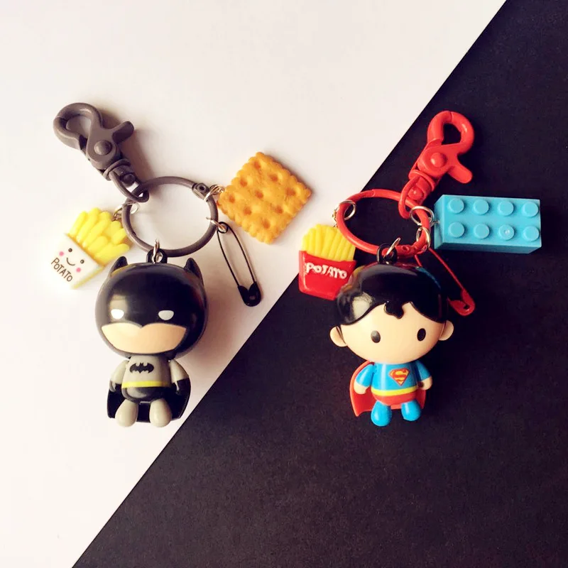

2019 3D Cartoon Figure PVC Marvel Avengers Keychain Cute Superhero Batman Spider Man Key Chain Kids Key Holder Trinket Gift