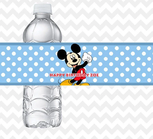 10 X Disesuaikan Personalized Mickey Mouse Botol Air Permen Label Bar Dekorasi Anak-anak Perlengkapan Pesta Ulang Tahun Baby Shower Pesta