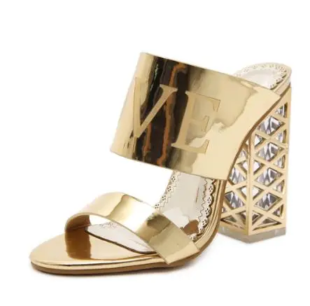 Aneikeh/Модные женские летние босоножки на толстом каблуке, сандалии-Вьетнамки с кристаллами, женская обувь на полой подошве, модельные шлепанцы, размеры 34-40 - Цвет: gold