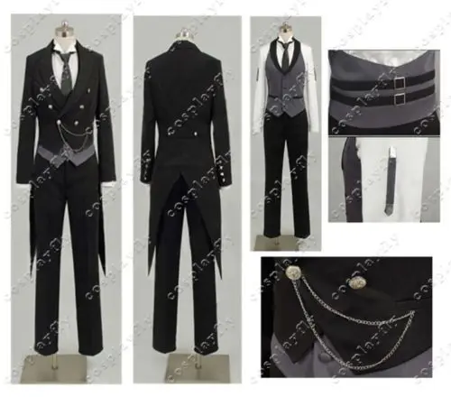 

In Stock Black Butler 2 Kuroshitsuji Sebastian Deacon Black Jacket Uniform Clothing Jacket Shirt Vest Pants Cosplay Costume