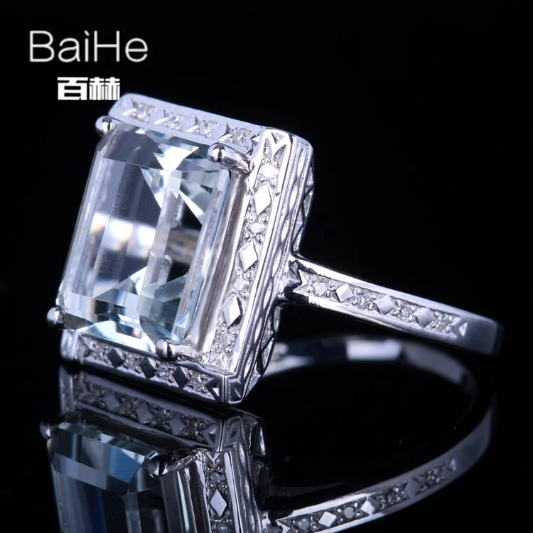 BAIHE Solid 14 К из белого золота(AU585) 4.36CT сертифицированных подушки безупречный Подлинная Sky Белый Топаз Свадьба Для женщин Изысканные Jewely кольцо