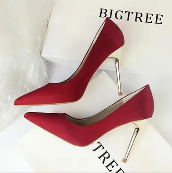 

European and American style fashion simple shoes high-heeled satin shallow mouth pointed sexy nightclub shoes high heels
