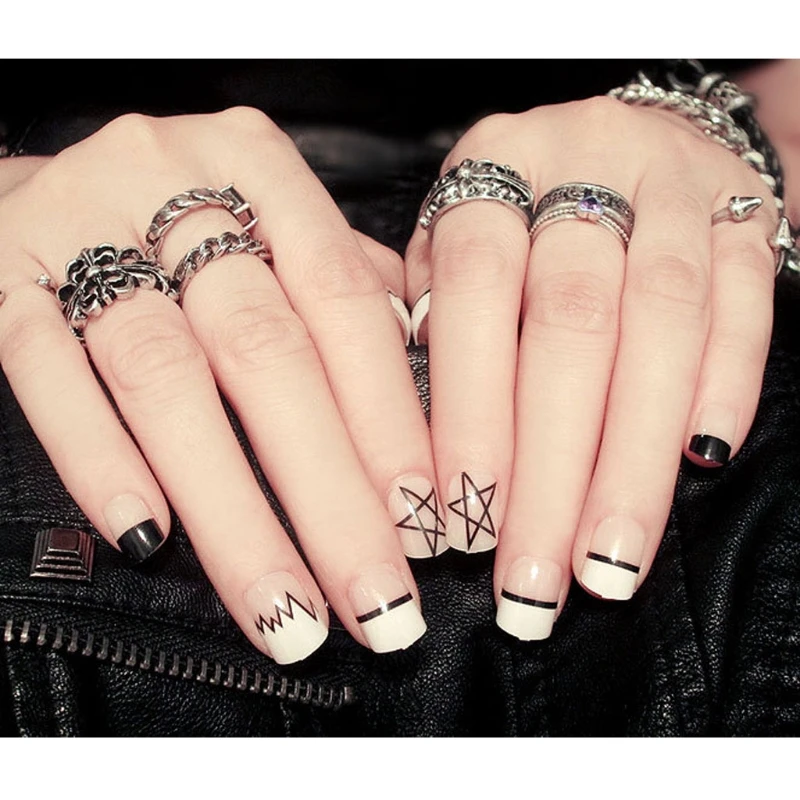 24 шт. черный и белый французский дизайн ногтей накладные ногти Советы Декор