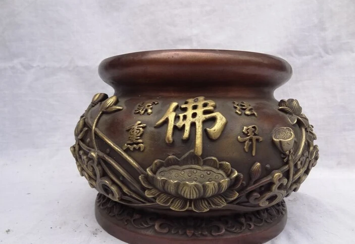 

USPS to USA S1380 9" Chinese Pure Bronze Buddhism Fo Lotus Statue Temple Incense Burner Censer (B0413)