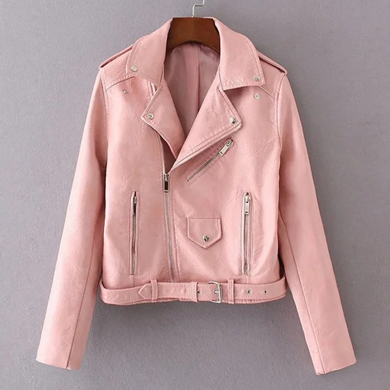 SheBlingBling, Женское пальто, осенняя уличная короткая куртка из искусственной кожи, яркие цвета, Женские базовые куртки, тонкие пальто с длинным рукавом - Цвет: Light Pink