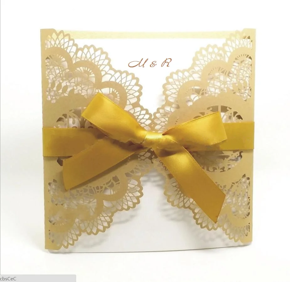 Золотая Лазерная резка кружева цветок приглашения на свадьбу Свадьба Помолвка