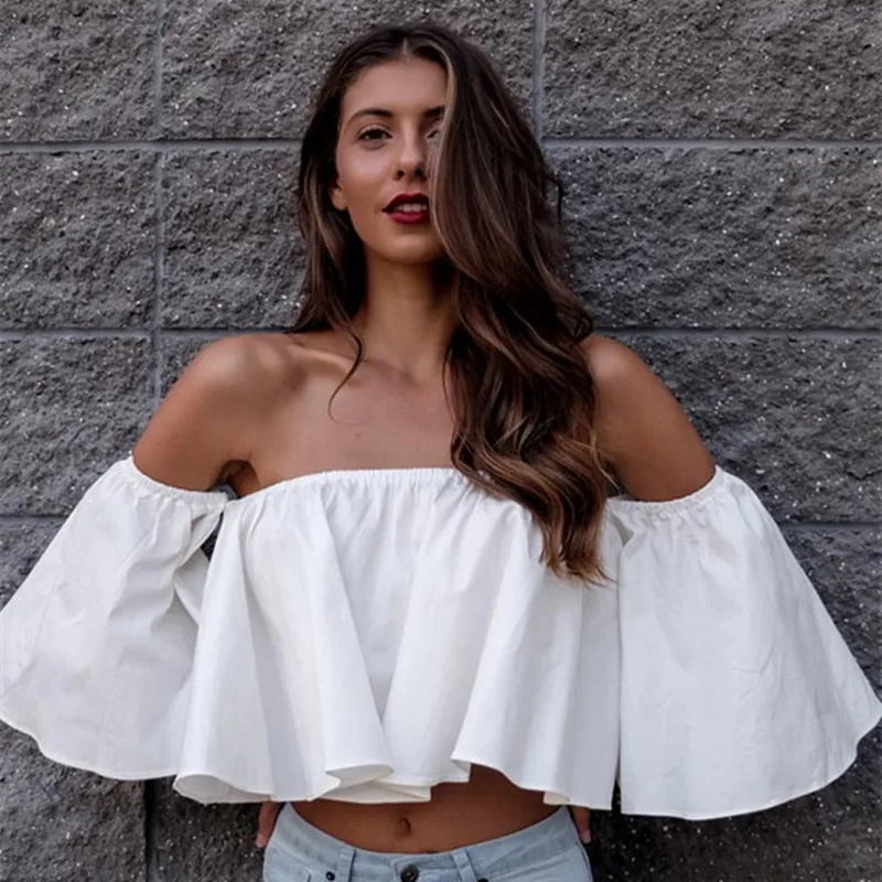 Summer Ladies Slash Neck Hot Girls Pub Wear Tee Solid Color Flare summer-ladies-slash-neck-hot-girls-pub-wear-tee-solid-color-flare